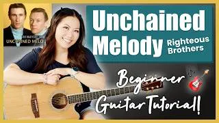Thumbnail: Unchained Melody 💗 The Righteous Brothers 🎶 Beginner Guitar Tutorial Lesson 🎸 + Printable Guide! 📝