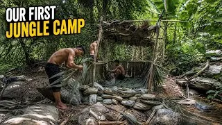 Thumbnail: Building Our First Jungle Camp | Camping by a Crystal Clear Stream😂