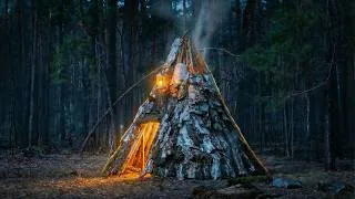 Thumbnail: Solo Overnight in a Birch Bark Shelter with a Stove