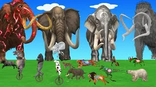 Thumbnail: 10 Giant Mammoths vs Wolves, Tigers & Lions – A Woolly Mammoth Rescues 3 Cattle & a Baby Gorilla!