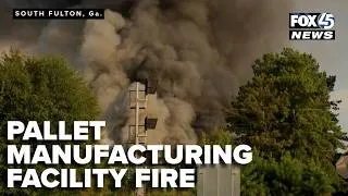 Thumbnail: Fire burns at pallet manufacturing facility
