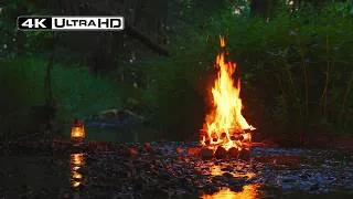 Thumbnail: 4K 📺 Campfire in the River After Sunset 🔥 Real Sounds, No AI