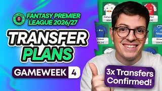 Thumbnail: 3x TRANSFERS CONFIRMED! OR WILDCARD? ♻️ MY FPL GW4 TRANSFER PLANS 📝 | Fantasy Premier League 2026/27