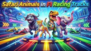 Thumbnail: ABC Colorful Safari Animals in F1 Racing Tracks  | Animal Adventure ture for Kids with ABCD learning