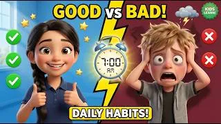 Thumbnail: Good Daily Habits vs Bad Daily Habits | Piper & Dash's Morning to Night Story 🌙 FUN KIDS WORLD