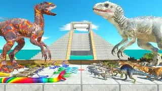 Thumbnail: Volcano Indoraptor vs Indominus Rex | Rainbow Reptiles vs Dinosaurs - Animal Revolt Battle Simulator