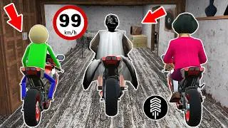 Thumbnail: Granny, Scary Teacher and Baldi rides motorcycles - funny horror animation (fun mix 25)