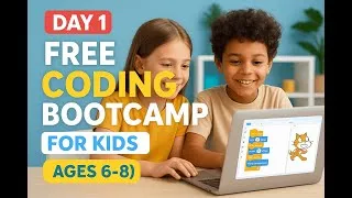 Thumbnail: Day 1 | Free Coding Bootcamp for Kids (Ages 6–8) – Creating Fun Animations with Scratch