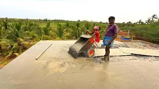 Thumbnail: Expert Concrete Finishing For Flat Roof Surfaces Using Manual Trowels And Leveling-Sand and cement