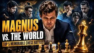 Thumbnail: Magnus Carlsen vs. The World: Top 5 Memorable Chess Battles