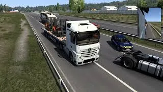 Thumbnail: Mercedes-Benz truck is transporting forklifts on a flatbed trailer | Euro Truck Simulator 2
