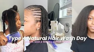 Thumbnail: Type 4 Natural Hair Wash Day | Pre Poo, Blow Dry, Low Manipulation Protective Style Inspo
