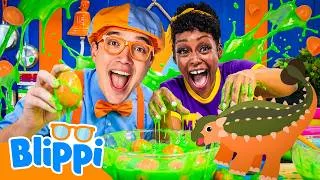 Thumbnail: Blippi and Meekah’s Spooky Slime Dino Egg Game! 🦖🧪