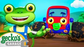 Thumbnail: Baby Truck's Giant Tyre Mix-Up! 🛞 | Gecko's Garage | Learning Videos for Kids 🛻🐸🛠️