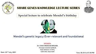 Thumbnail: Mendel's Genetic Legacy:Ever relevant & foundational| Genetics Lectures| Mendel Birthday|Share Genes