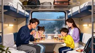 Thumbnail: 🌧️🚂 Family of 4 on a Rainy Train to Grandma's Village – Cozy Healing & Stress Relief 🏡💚