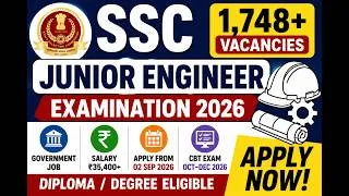 Thumbnail: SSC JE Recruitment 2026 🔥 | 1,748+ Vacancies | ₹35,400 Salary | Central Govt Job | Diploma/Degree