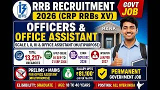 Thumbnail: IBPS RRB Recruitment 2026 | 13,000+ Govt Bank Jobs | Office Assistant & Officer | Graduate Jobs