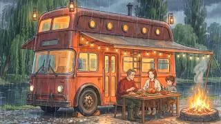 Thumbnail: Turning a Double-Decker Bus into a Cozy Home in Heavy Rain | Ghibli Style ASMR