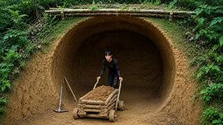 Thumbnail: Building underground shelters and crafting wooden carts to carry soil / Surviving alone; Part 2