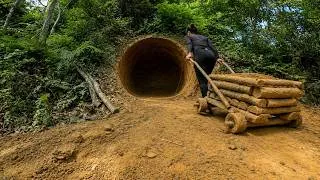 Thumbnail: Building an underground shelter and a DIY wooden cart to haul soil in 10 days / Solo survival