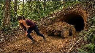 Thumbnail: Building an underground shelter – hauling tons of soil with a homemade cart / solo survival