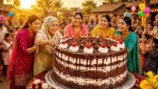 Thumbnail: 🎂 Grandma's First Ever Birthday Surprise ❤️ Giant Black Forest Cake | Emotional Village Story