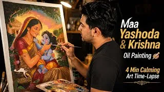 Thumbnail: Maa Yashoda & Baby Krishna Oil Painting Calming Art Time-Lapse | Relaxing Flute Music 🎶 #krishna