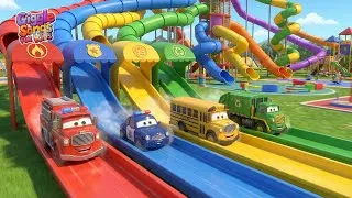 Thumbnail: Learn Colors with Street Vehicles on Slides! 🚒🚓🚌 Easy & Fun Car Song for Kids | 자동차 색깔 놀이