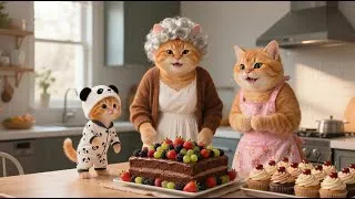Thumbnail: Ginger Wants to Make Sweet Cakes, Mama Cat Asks Grandma Cat to Guide Him 🧁🐱💞 | Funny Cat Videos