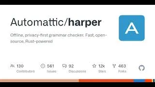 Thumbnail: GitHub - Automattic/harper: Offline, privacy-first grammar checker. Fast, open-source, Rust-powered