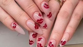 Thumbnail: Valentine Day Nail Inspo | Gel-X Full-set | Almond Shape | Smudged Kisses Design | Watch Me Work