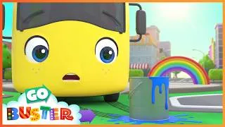 Thumbnail: Rainbow Dinosaur Painting RUINED! | Go Buster - Bus Cartoons & Kids Stories