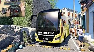 Thumbnail: Realistic Bus driving Through Tight Streets of Spain 🇪🇸 | Coach Bus Simulator | Logitech G29 Setup