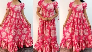 Thumbnail: Very Easy Maxi Dress Cutting and Stitching || Maxi Dress with Puff Sleeves Stitching Tutorial