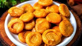 Thumbnail: Golden Fried Dough Pastry That's Incredibly Easy to Make! Crispy Mini Khaja Crispy Danish Recipe. 