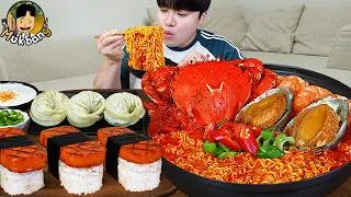 Thumbnail: ASMR MUKBANG 직접 만든 해물 열라면 김밥 김치 만두 먹방! RAMYEON & KIMBAP MUKBANG EATING SOUND!