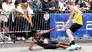 Thumbnail: Boston Marathon Runners Praised for Stopping to Help Injured Competitor Cross Finish Line