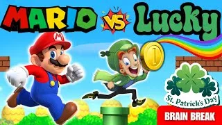 Thumbnail: 🍀St. Patrick's Day Brain Break 🍄Mario vs. Lucky 🍀 Leprechaun | Kids Movement Activity | Go Noodle