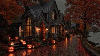 Thumbnail: Rain Falls Over the Pumpkin-Lit Gothic Manor Beneath Crimson Autumn Trees | Dark Academia Music