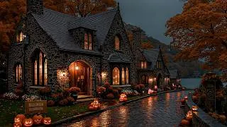 Thumbnail: Pumpkins Glow Outside a Lakeside Manor | Dark Academia Piano and Autumn Rain for Late Night Reading