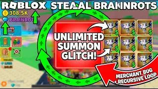 Thumbnail: Exploiting the Merchant Shop Bug and Summoning via a Recursive Loop in Brainrots Tower Defense Game