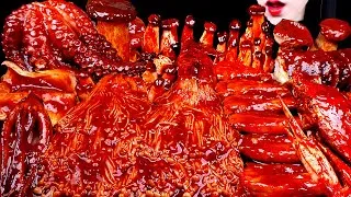 Thumbnail: ASMR SPICY SEAFOOD, SPICY ENOKI MUSHROOM, OCTOPUS, SQUID, CRAB, SHRIMP, KIMBAP, 해물찜, 팽이버섯 먹방 MUKBANG