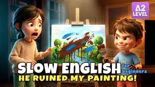 Thumbnail: Oh No! What Did Leo Do to Maya's Painting? | Slow English Listening Story (A2 Level)