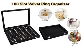 Thumbnail: 100 Slot Velvet Ring Glass Top Organizer, Rings and Earrings Display Black Case Box #jewellery