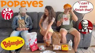 Thumbnail: BLIND FOLDED CHICKEN SANDWICH TASTE TEST WITH MY HUSBAND AND OLDER BROTHER | Grant and Court