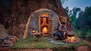 Thumbnail: Solo Bushcraft Shelter 🔥 Building a Warm Forest Home with a Fireplace and Outdoor Cooking Area