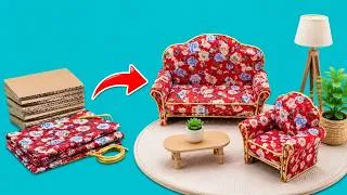 Thumbnail: **How to Make a Miniature Sofa from Cardboard and Fabric | DIY Mini Furniture**