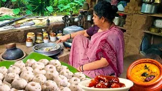 Thumbnail: Traditional style Brown rice Masala Unde recipe | Mansoon day Village cooking| Tangy chutney recipe