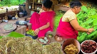 Thumbnail: Traditional style Taro Leaves Rotti recipe | Village Kitchen | Horsegram Chutney 